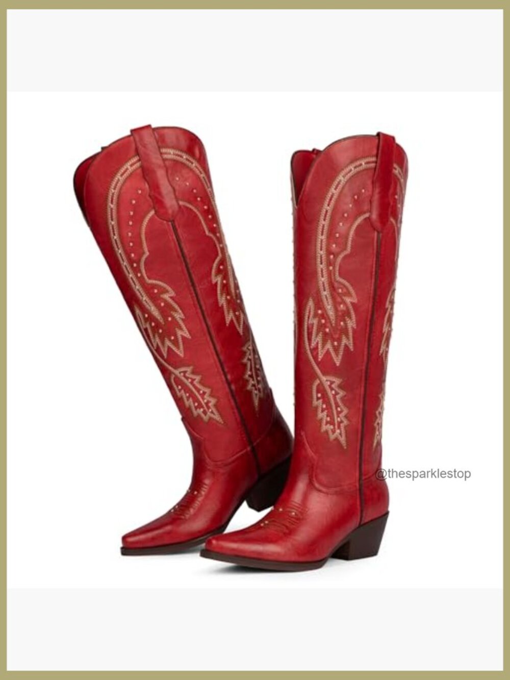 Knee High Cowgirl Boots Pointed Toe Chunky Heel Western Boots - Picture 5 of 7